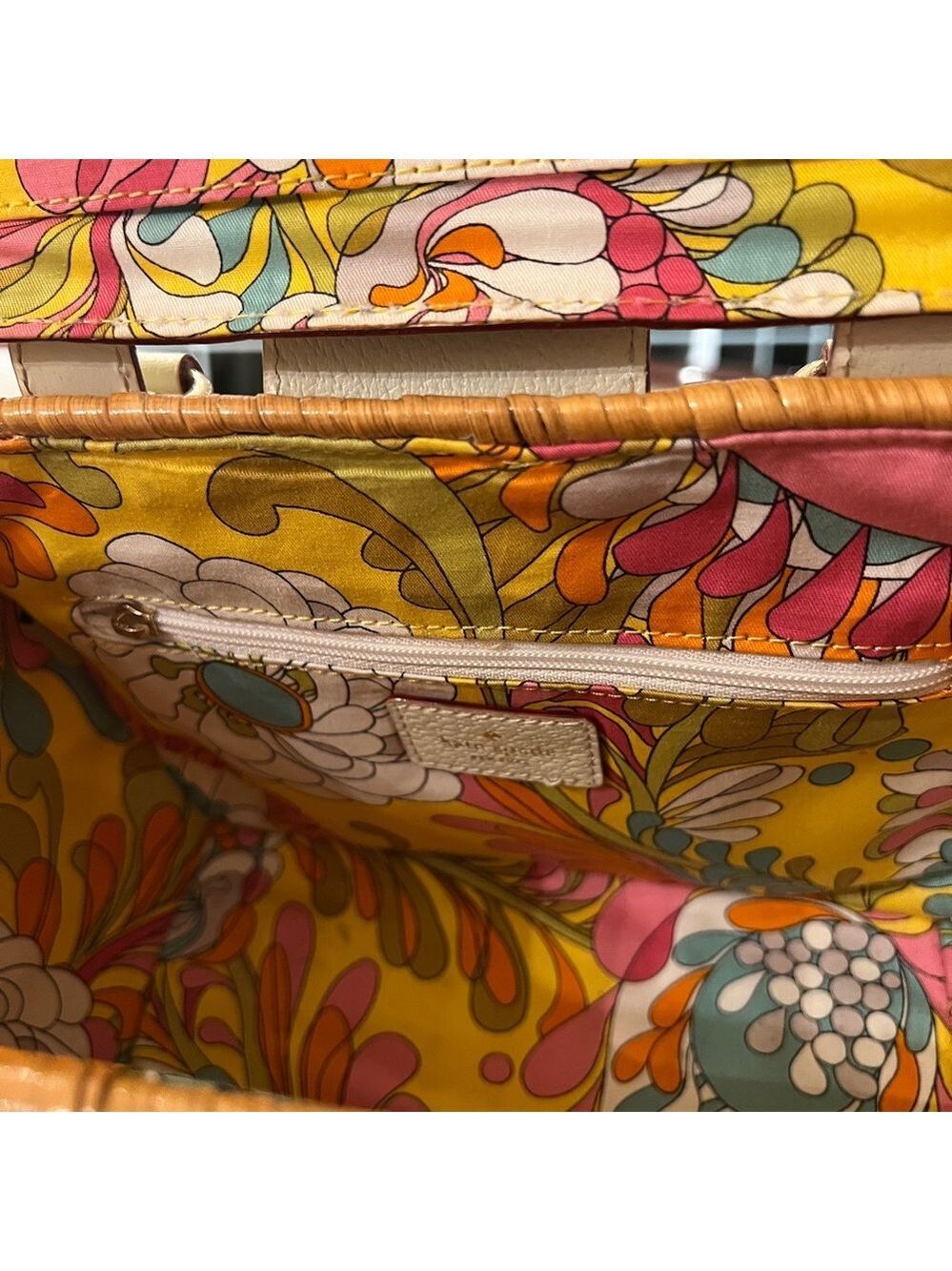 Vintage Kate Spade New York Wicker Basket Bag – Early 2000s Floral Lined - Picture 6 of 11